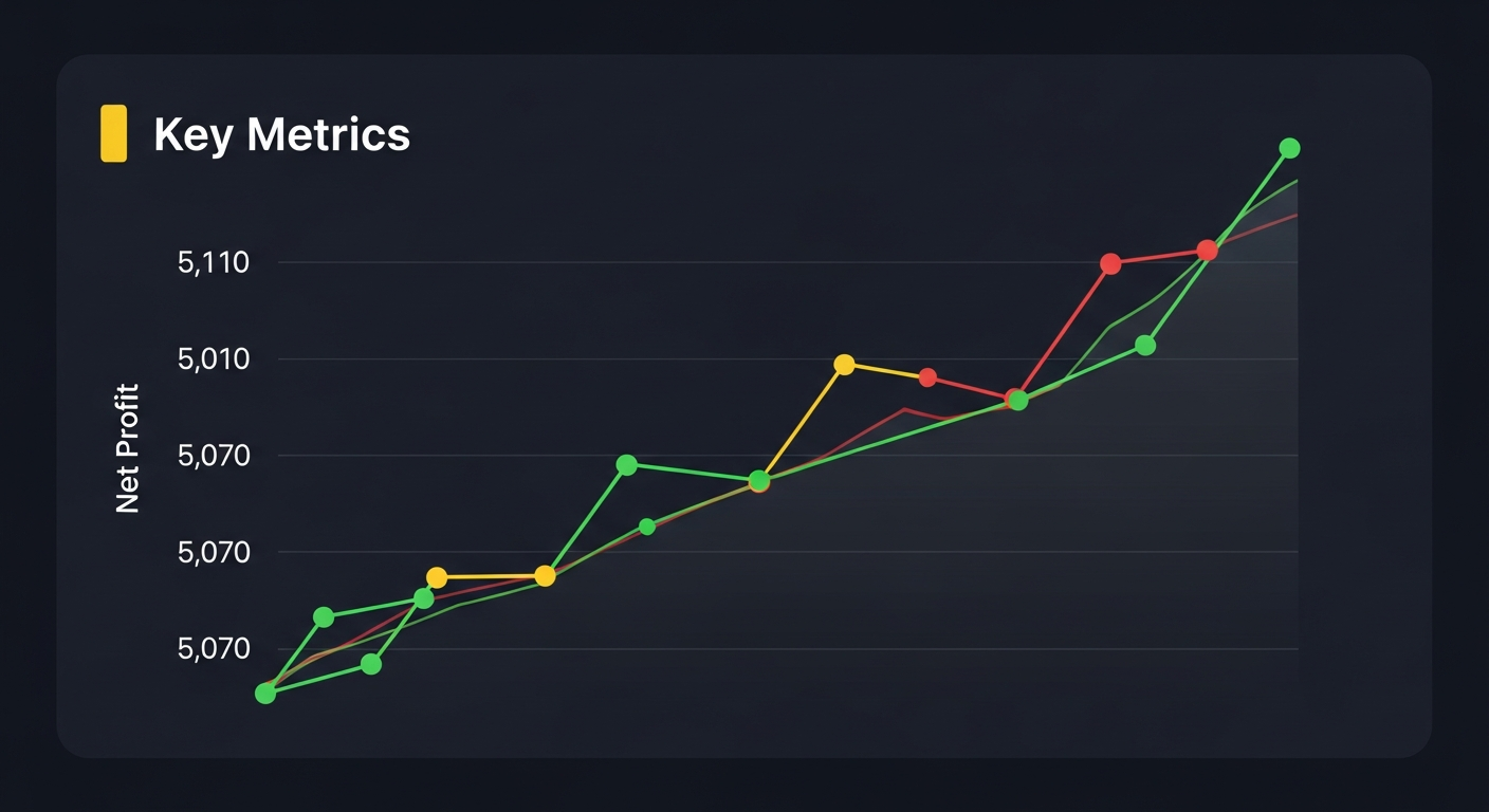 Automated betting key metrics chart showing net profit growth over time