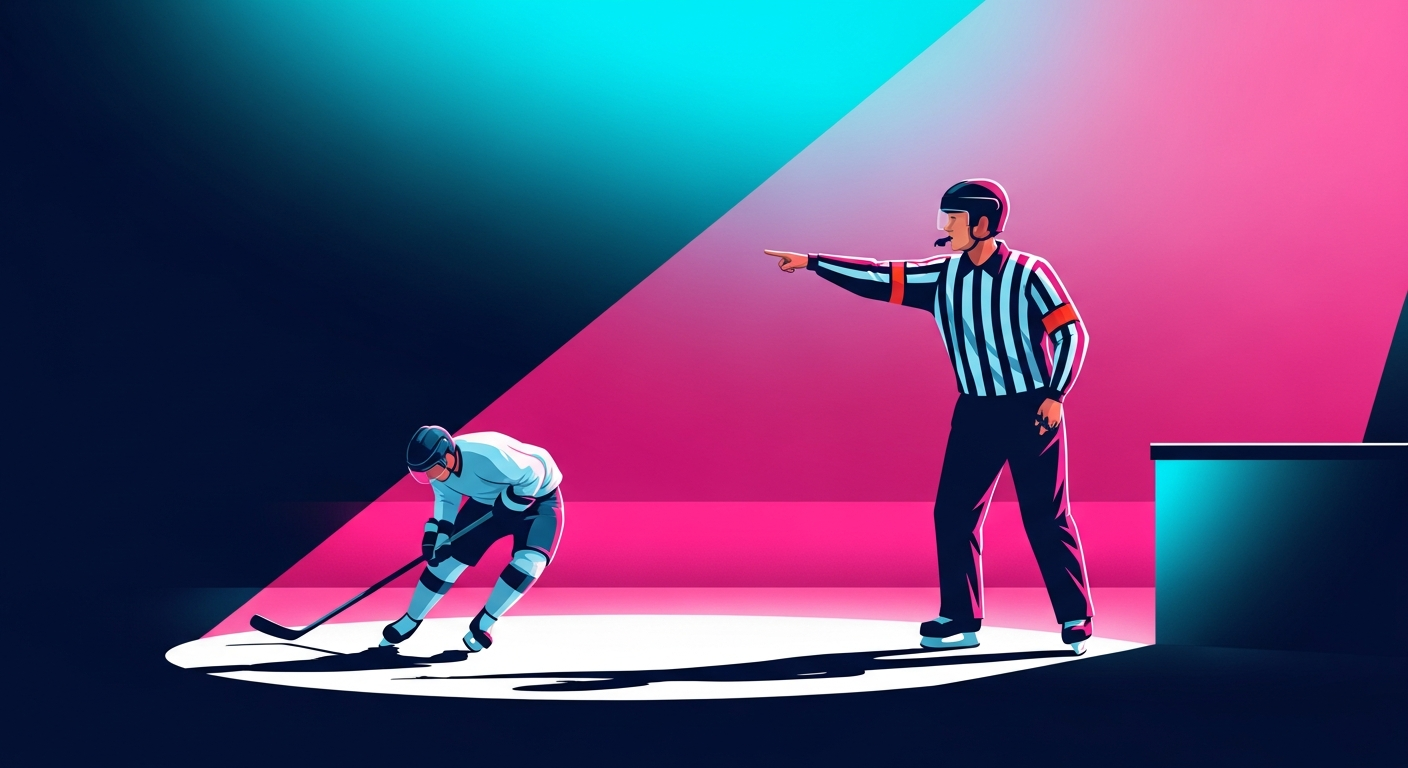 Stylized illustration of a referee signalling a player off ice to the penalty box