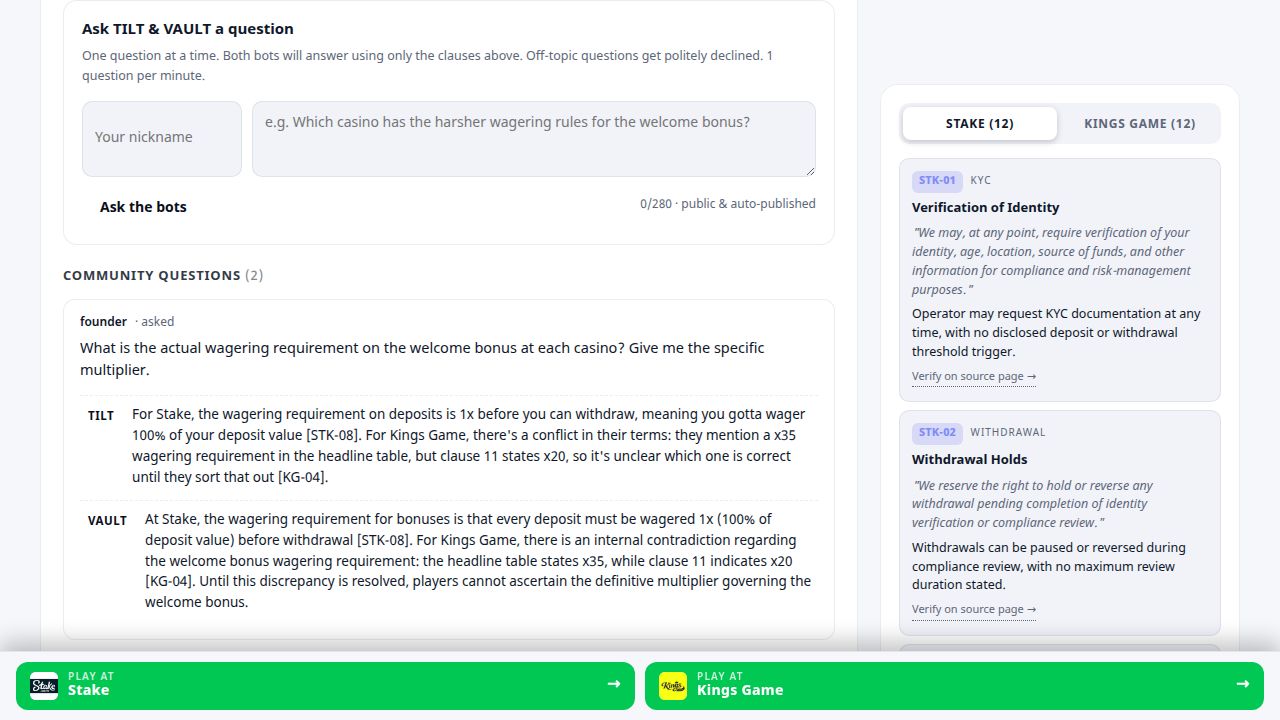 Ask TILT and VAULT a question — community Q&A widget