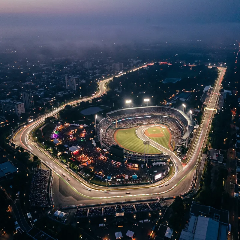 Artwork of Autodromo Hermanos Rodriguez, venue of the 2026 Mexico City Grand Prix